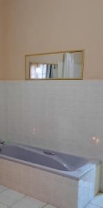 a bath tub in a bathroom with a mirror at Ebenezer Verblyf in Fraserburg