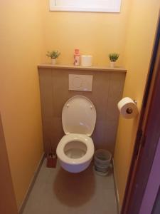 a bathroom with a toilet with a shelf above it at Chez Lola in La-Roche-en-Ardenne +25 photos