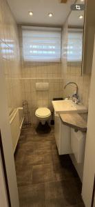 a bathroom with a toilet and a sink at Ferienwohnung Mimi in Wernigerode +18 photos