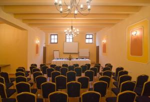 a conference room with a table and chairs in it at Hotel Casa Wagner in Sighişoara