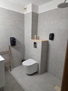 a bathroom with a white toilet and a sink at Le Guilazur in Château-Ville-Vieille
