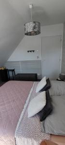 a bedroom with a bed with two pillows on it at Chambre récente chez particuliers in Francueil