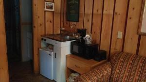 a kitchen with a sink and a microwave at Alpine Motel in Branch Township