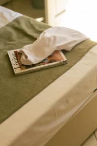 a book laying on top of a bed at Casa Regina, nice position! in Alba