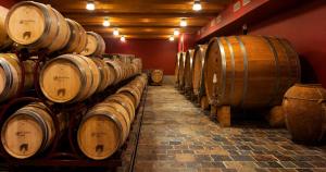 a row of wine barrels in a room at Medea Beach Resort - Cultural Stay near Amalfi Coast & Paestum in Paestum