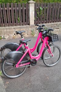 a pink bike parked on the side of the road at Wellness apartmán Bělá in Děčín