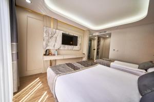 a hotel room with two beds and a tv at Elysia Hotel in Istanbul