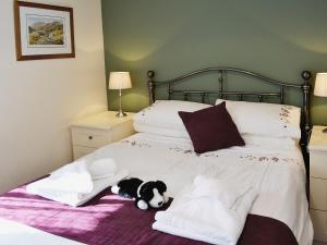 a black and white dog laying on a bed at Bram Crag Barn in Legburthwaite +12 photos