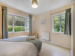 a bedroom with a bed and two windows at Spruce Cottage - Uk46875 in Hartland