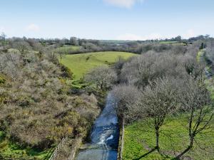 an aerial view of a river in a field at The Bothy in Bradworthy