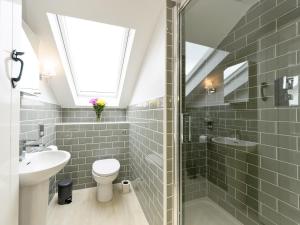 a bathroom with a toilet and a sink and a shower at The Row in Much Marcle +15 photos