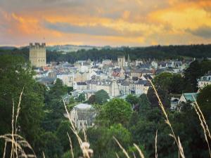 a cityscape of a town with buildings and trees at Millgate Fosse Cottage in Richmond