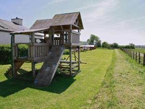 a wooden play structure with a ladder and a roof at Bwthyn Onnen-Oa5 in Ystrad Meurig