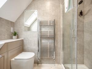 a bathroom with a shower and a toilet and a sink at The Pastures - Uk41853 in Maltby le Marsh