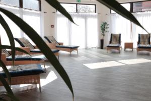 a waiting room with chairs and a potted plant at Hotel Habichtstein in Alexisbad