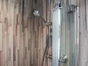 a shower with a shower head in a bathroom at The Peacock Roost - Uk46297 in Brynkir