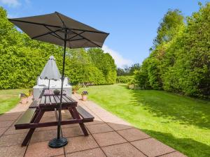 a picnic table with an umbrella on a patio at Willow Barn - Czb in Neatishead
