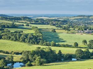 an aerial view of a green field with trees and a river at Henning Lodge - Uk31008 in Ansty +7 photos