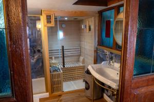 a bathroom with a sink and a shower at Piroscafo Lombardia in Arona