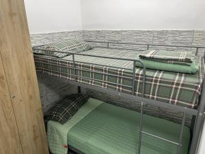 two bunk beds in a room with green beds at La Pescheria - Mini Apartments in Catania