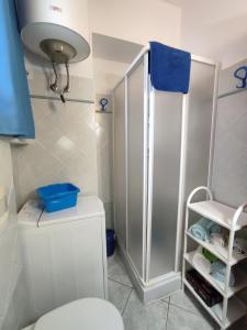 a small bathroom with a shower and a toilet at Appartamenti Conchiglie e Stelle Marine in Cala Gonone
