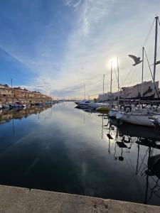 a group of boats docked in a marina at La Parenthèse, studio in Gruissan