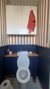 a bathroom with a white toilet and a sink at Les Charmilles in Aytré