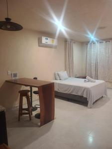a room with a bed and a desk and a deskablish at Miriam Lofts in Bacalar