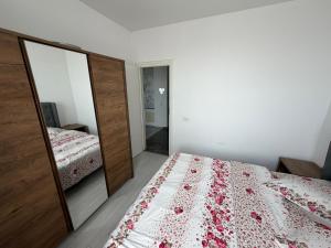 a bedroom with two beds and a mirror at R&C Relax Apartment 808 in Dudu