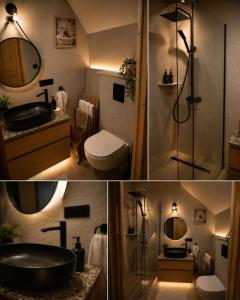 a bathroom with a sink toilet and a shower at Siedem Światów Domek in Jurgów