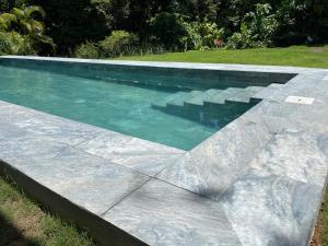 a swimming pool with a rock in the middle at Hotel Boutique D Angelo in Manzanillo