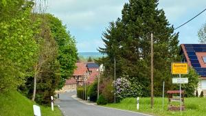 a street with houses and trees on the side of a road at Hofquartier in ruhiger Lage Eisenach & Hainich in Beuernfeld