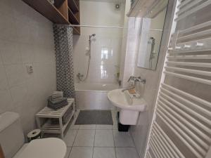 a bathroom with a sink and a toilet and a tub at Apartman Amanda in Poděbrady +16 photos