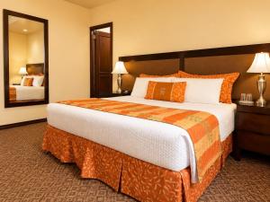 a hotel room with a large bed and a mirror at Hotel 1915 INN & SUITES in Alajuela