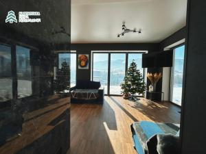 a living room with a christmas tree and a plane at SoTA SKI in Pilipets