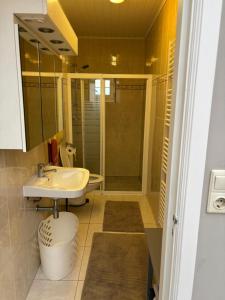a bathroom with a sink and a shower at Vakantie-woning in Sint Kruis +12 photos