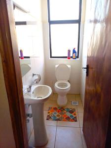 a bathroom with a toilet and a sink and a window at Laneens Apartments in Eldoret