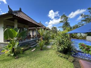 a house with a swimming pool and a garden at Intan sidemen villa in Sidemen