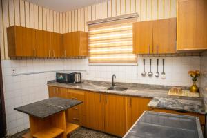 a kitchen with wooden cabinets and a sink at #5 Apartment in Parma