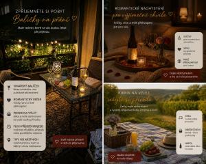 a flyer for a restaurant with a table with a bottle of wine at Apartmán Mirka in Nový Šaldorf