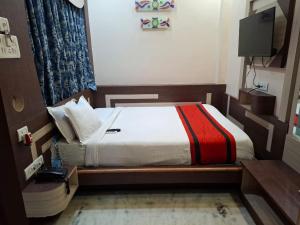 a bedroom with a bed and a television in it at Hotel Suraj in Raxaul