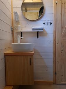 a bathroom with a sink and a mirror at Zdalnie z Lasu - Siedlisko w Puszczy Białowieskiej in Narewka +80 photos