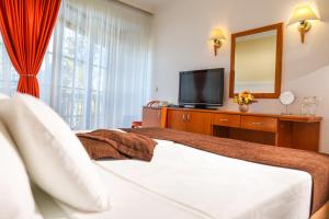 a hotel room with a bed and a television at Hotel Makpetrol Struga in Struga