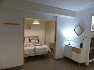 アヴィニョンにあるAppartement Plein Centre Avignonのベッドルーム(ベッド1台、鏡付)