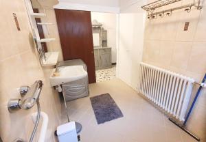 a small bathroom with a sink and a shower at La Staulette in Queige +37 photos