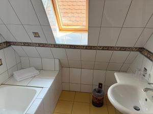a white bathroom with a sink and a window at Relais Équestre du Neufeld - Suite ÉTÉ in Oberhaslach +19 photos