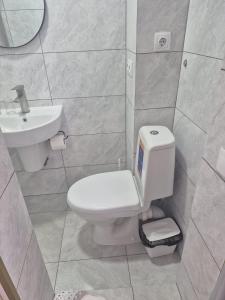 a bathroom with a white toilet and a sink at Budget private room near Northern Bus station in Chişinău