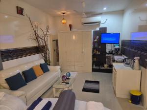 a living room with a couch and a tv at fehivilla resistance in Dhangethi