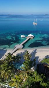 an aerial view of a beach with a boat in the water at fehivilla resistance in Dhangethi