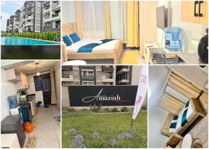 a collage of photos of a hotel with a bed and a pool at Bliss Homes in Nairobi